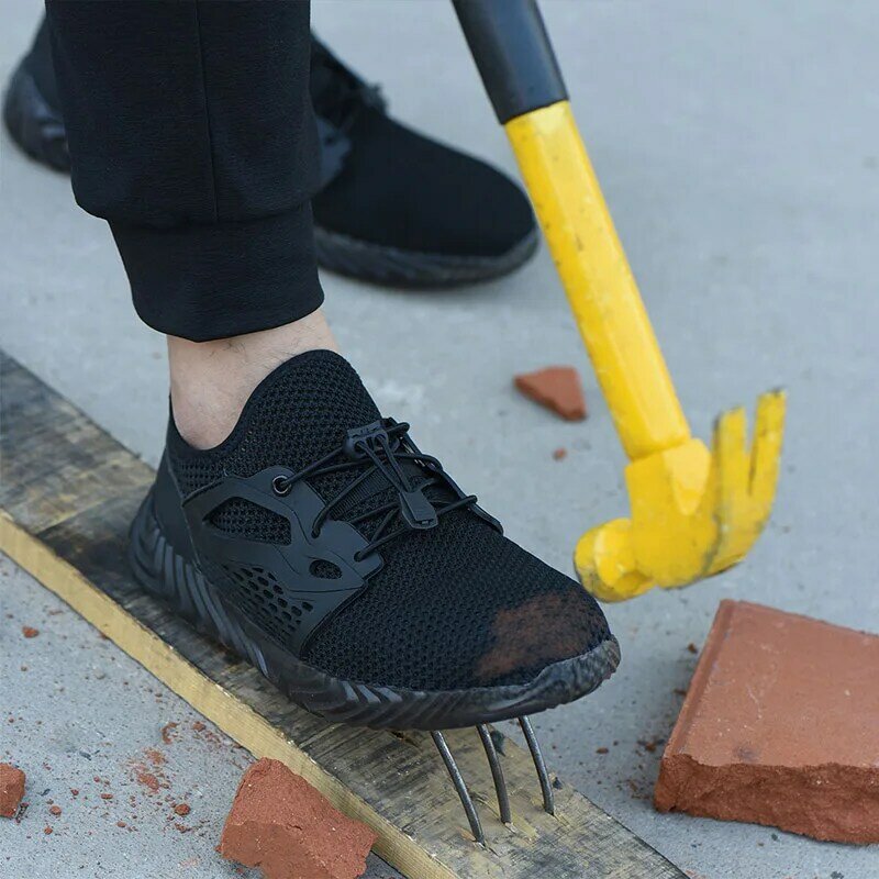 SANSOM-zapatos de trabajo transpirables para hombre, botas protectoras con punta de acero, calzado antigolpes, zapatillas de seguridad para construcción