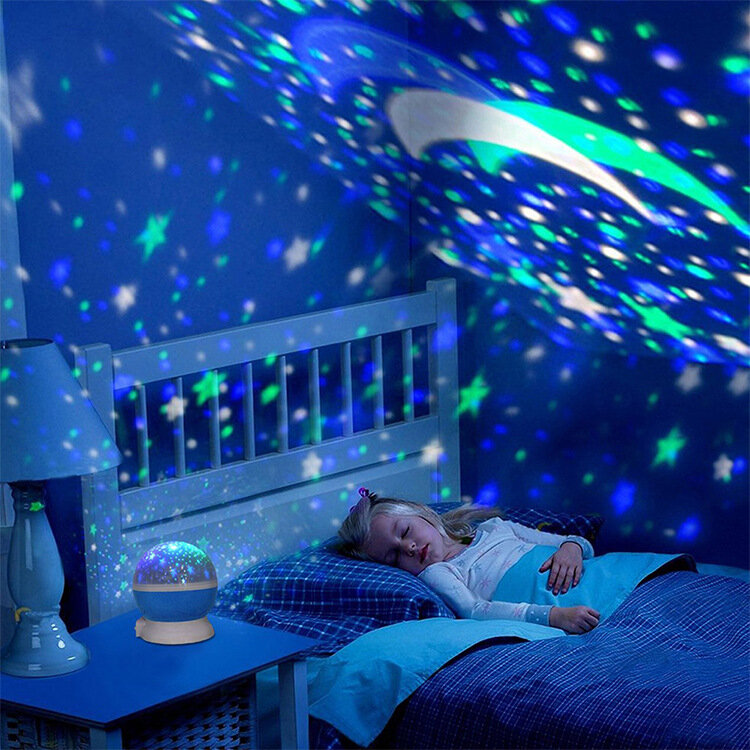 Proyector de luces LED de estrellas para Noche de Luna, lámparas de luz nocturna giratorias de cielo para niños, dormitorio de bebé, regalos de vacaciones
