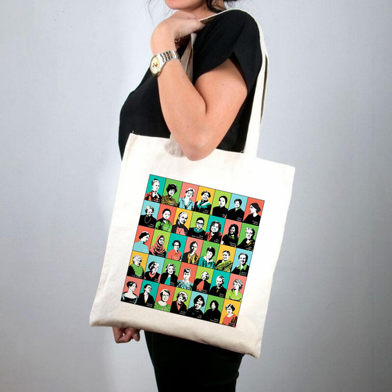 Shopper feminista ícones personalidade impresso tote bolsa feminina harajuku shopper bolsa menina ombro sacola de compras senhora bolsa de lona