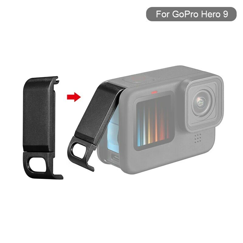 Tapa lateral de batería para GoPro 9, cubierta de carga extraíble fácil tipo C, puerto para Go Pro Hero 9, accesorios de Cámara de Acción negra