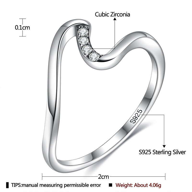 SILVERHOO autentyczne 925 Sterling Silver Simpe Wedding pierścionek zaręczynowy geometryczne fala pierścienie dla damska biżuteria na prezent Best