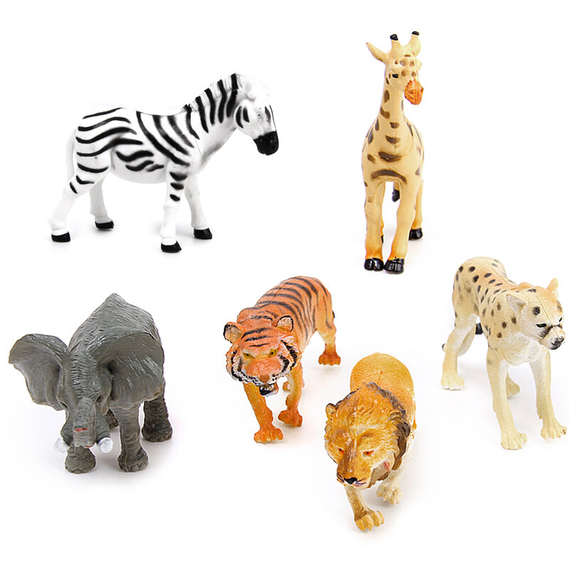 Juego de animales salvajes de plástico, 6 unidades, Tigre, leopardo, León, jirafa, cebra, Eleph