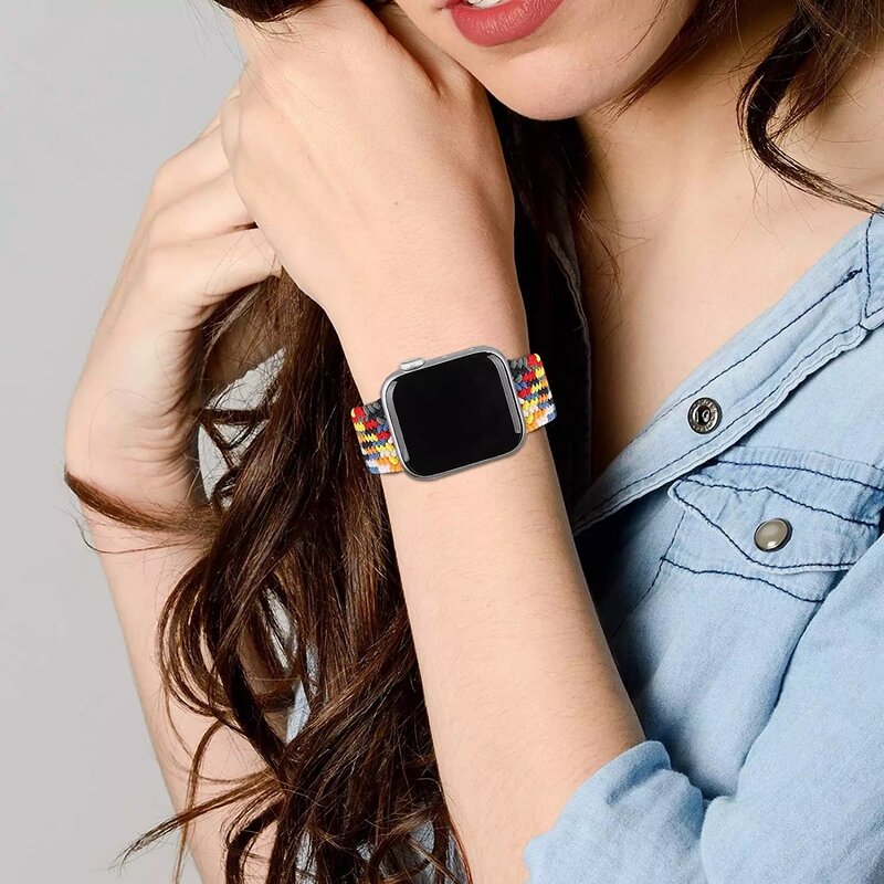 Ремешок нейлоновый для Apple Watch band 44 мм 40 мм 42 мм 38 мм, эластичный тканевый браслет для iWatch 4 5 SE 6 7 45 мм 41 мм