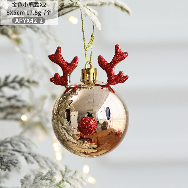 2 pçs ornamentos de árvore de natal de plástico pingente de teto pendurado bola decorações de natal elk cena decorações casa