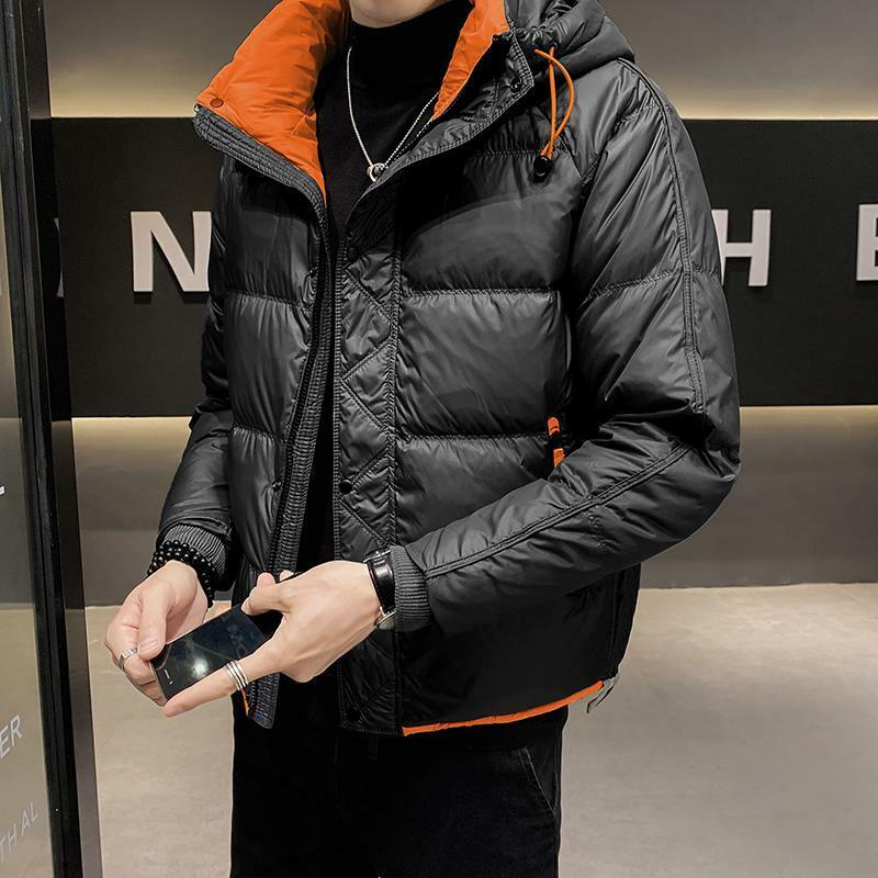 Abrigos gruesos cortos con capucha para hombre, chaquetas ajustadas de manga larga, color blanco, invierno, nueva moda, W831, 2021