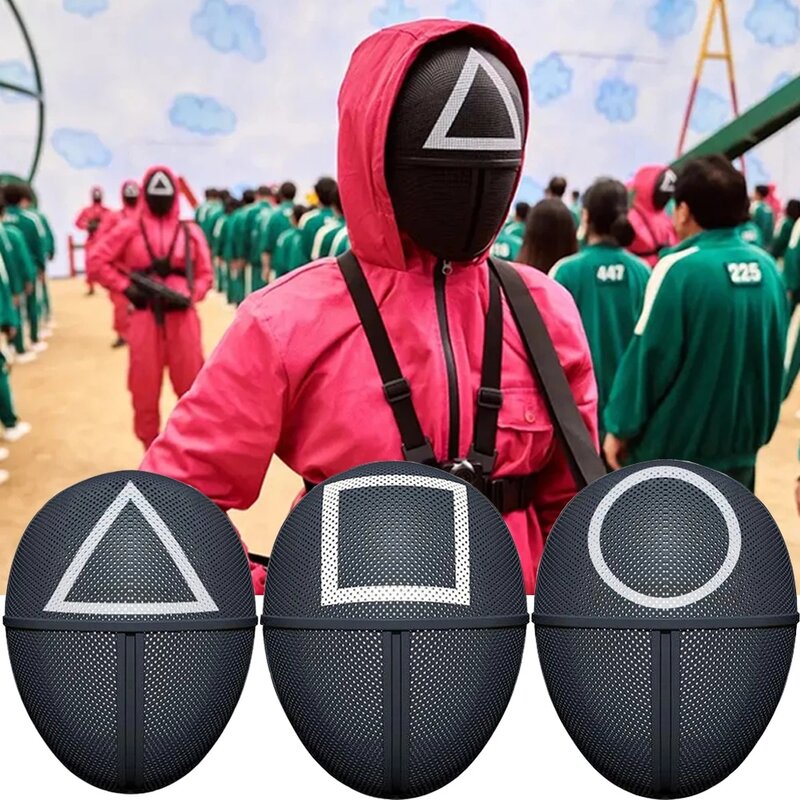 ТВ игра кальмар черная маска косплей круглая шесть квадратных круглая треугольная пластиковая маска аксессуары для вечерние