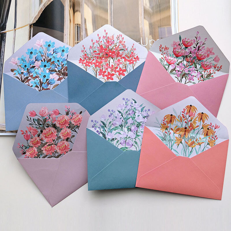 ดอกไม้รูปแบบซองน่ารัก2Pcs ซองจดหมาย4Pcs การเขียนกระดาษงานแต่งงานวันเกิดบัตรอวยพรซองจดหมายเชิ...