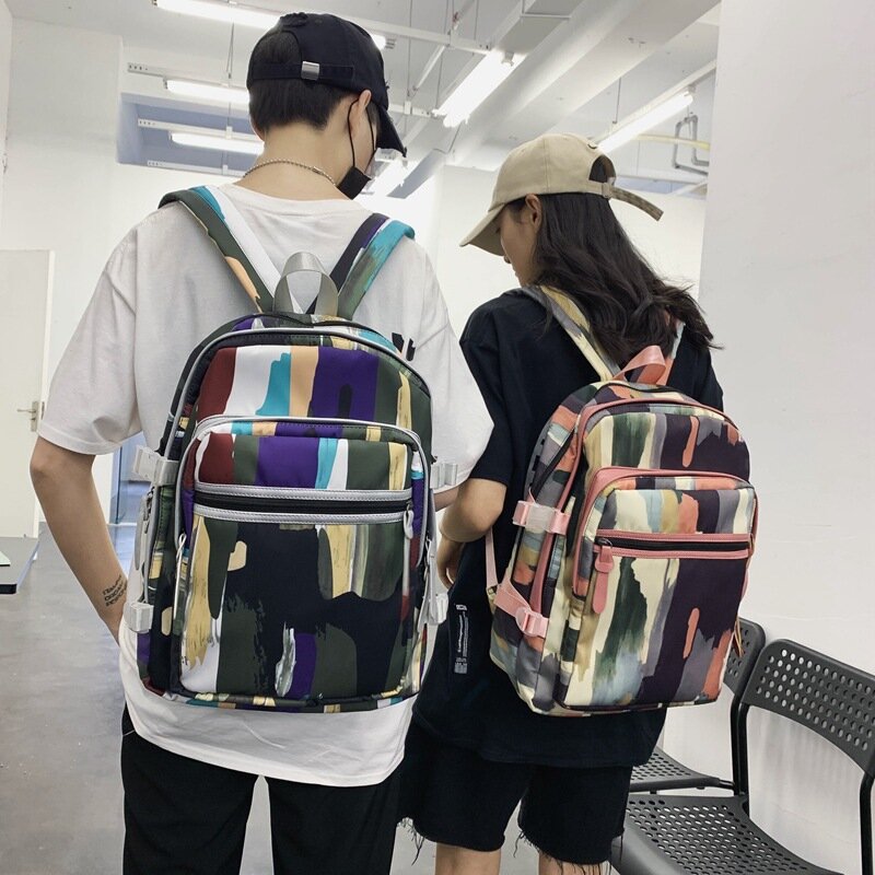 Schoolbag female ins wind Korean Harajuku ulzzang college backpack Mori color matching camouflage large capacity backpack
