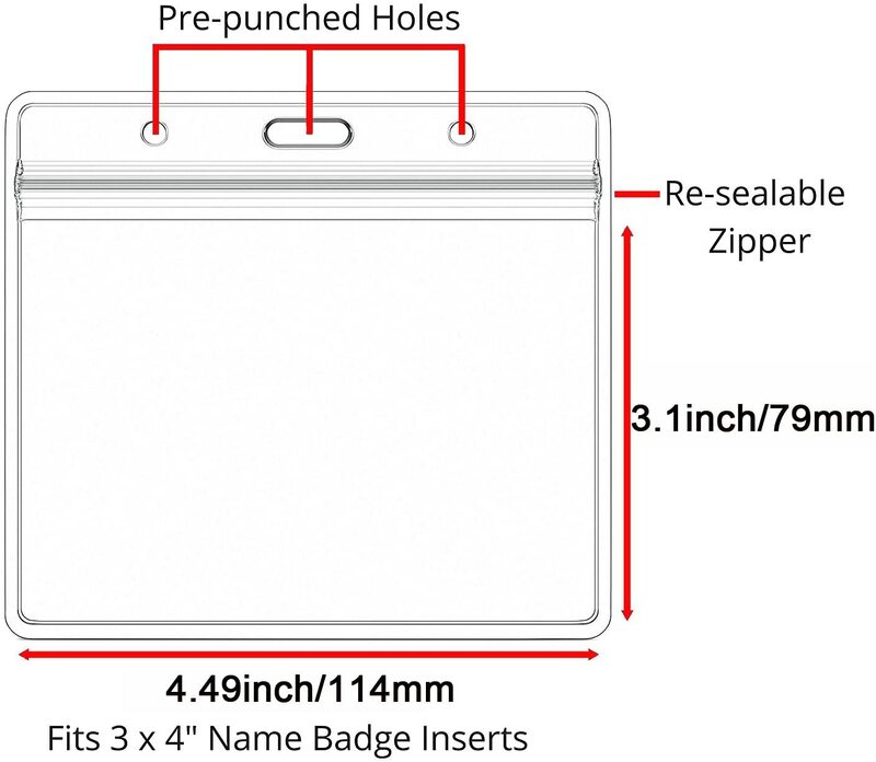 バッジホルダー大型防水idカードホルダーヘビーデューティー透明な水平名タグ再封可能なジッパーは、3 × 4インチ名バッジ