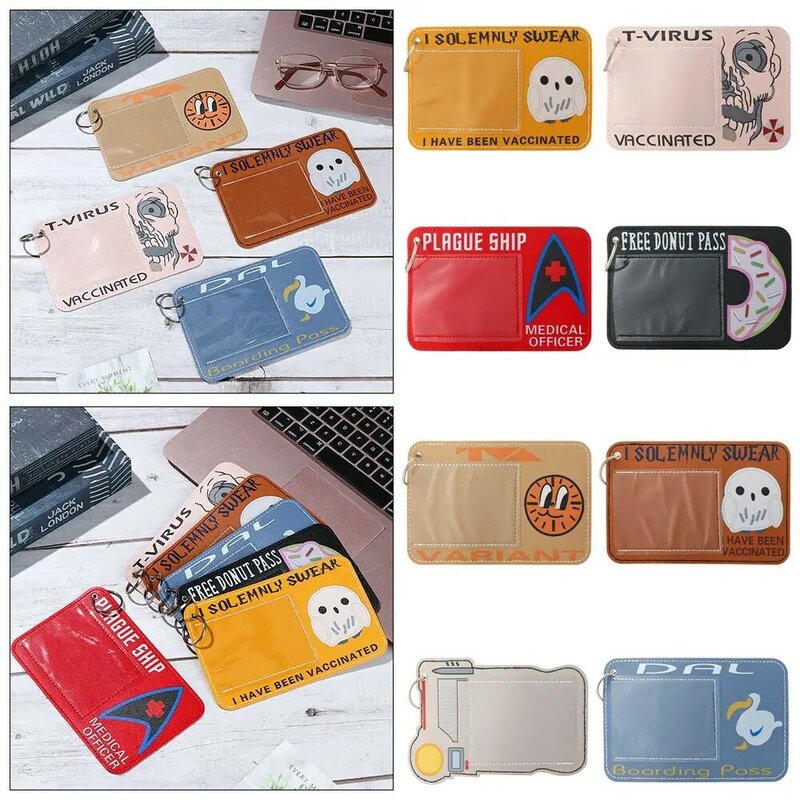 Window Waterproof Business Card Holder Cute Anime Cartoon Vaccine Card Protector Vaccination Cover Holder PU Leather