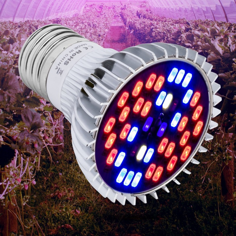 Светодиодсветильник лампа полного спектра E27 для выращивания растений, лампа для выращивания саженцев, теплиц, водонепроницаемая и рассеив...