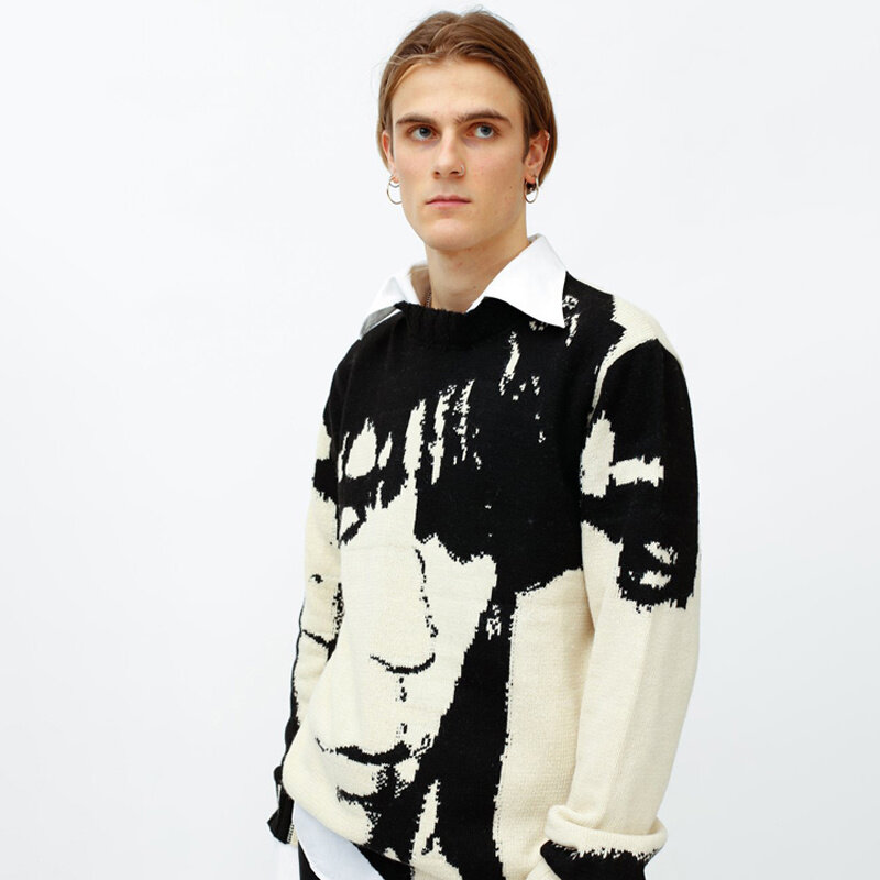 Streetwear Harajuku pull pour hommes printemps automne Vintage Style japonais pull imprimé Portrait animé tricoté pull unisexe XS-XL
