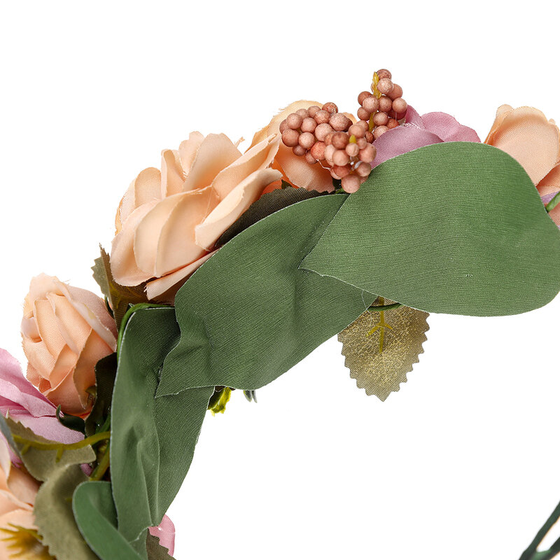 MOLANS-봄 꽃 크라운 헤어 갈런드 보헤미안 수제 리본 꽃 머리띠, 조절 가능한 예술 사진 꽃 후광 여성