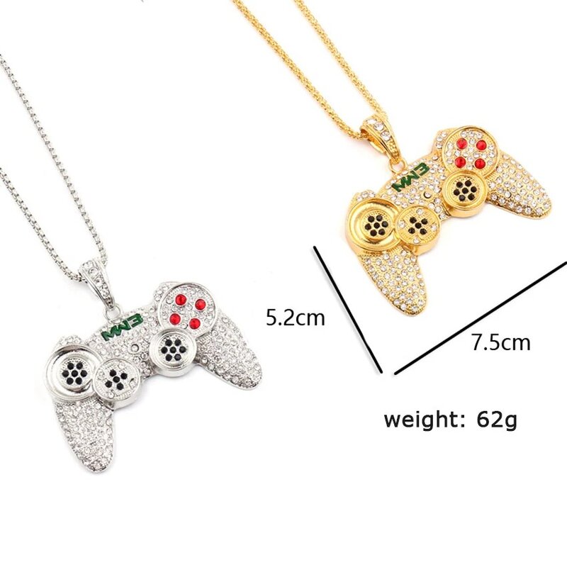 Crystal Paved Gamepad Pendant Necklace Iced Out Link Chain Gold Color Necklace for Men Fashion Hip Hop Jewelry