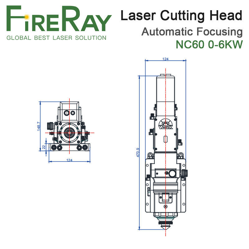 FireRay WSX 0-6KW NC60 Automatic Focusing Fiber Laser Cutting Head 6000W High Power QBH for Metal Cutting