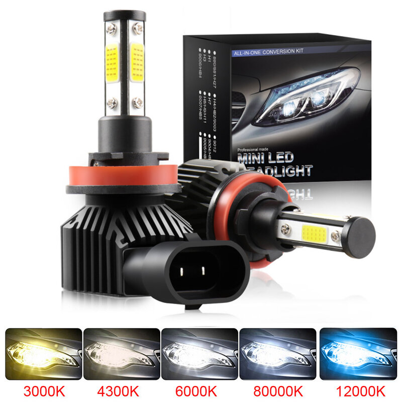Mới Mini LED Turbo Đèn Pha Xe Hơi H7 H4 H11 H1 H8 H9 9005 HB3 9006 HB4 9012 Đèn Sương Mù Đèn tự Động Bóng 80W 20000LM 12V 24V Moto