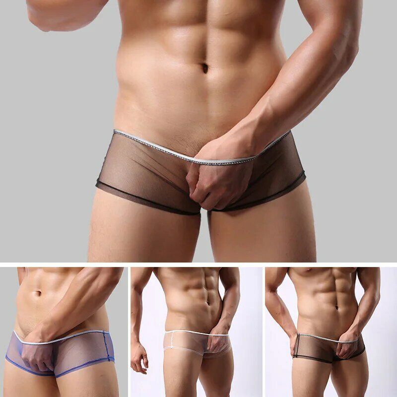 Summer Men Panties Soft Transparent Ultra-thin Underpants Male Simple Fashion Solid Color Sexy Mesh Floral Low Rise Underwear