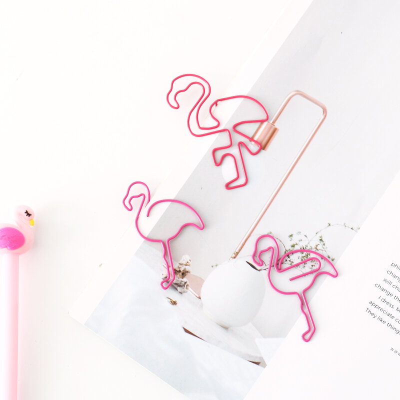 Pink Flamingo กระดาษคลิปสำนักงานเครื่องเขียน Pin บุ๊คมาร์คน่ารักกระดาษคลิปตกแต่ง Rose เครื่องเขียนอุปก...