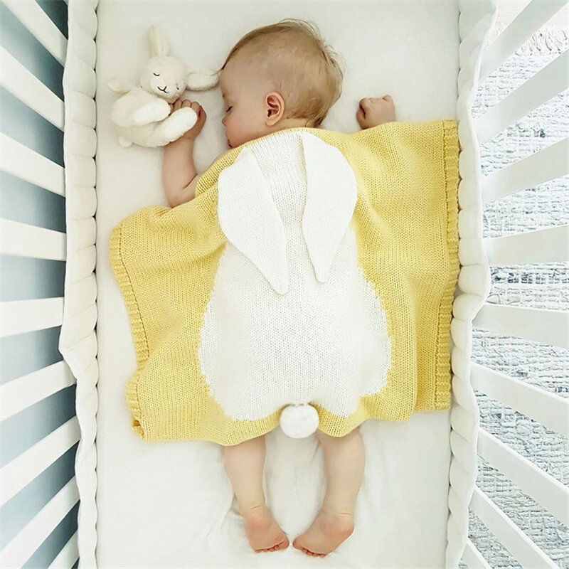 Newborn Blankets Swaddle Baby Knitted Warm Sleeping Swaddling Wrap Kid Infant Rabbit Ear Cartoon Toddler Bedding Kids Bath Towel