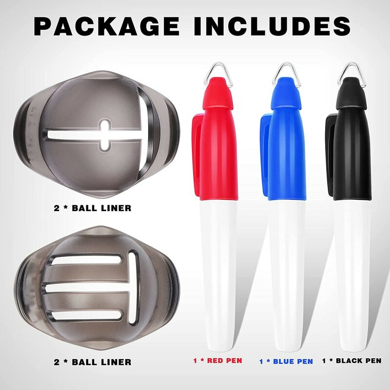 Bola de golfe linha marcador de bola de golfe linha tripla pista ferramenta de desenho 2 canetas cor modelo forro putt alinhamento putt posicionamento marke