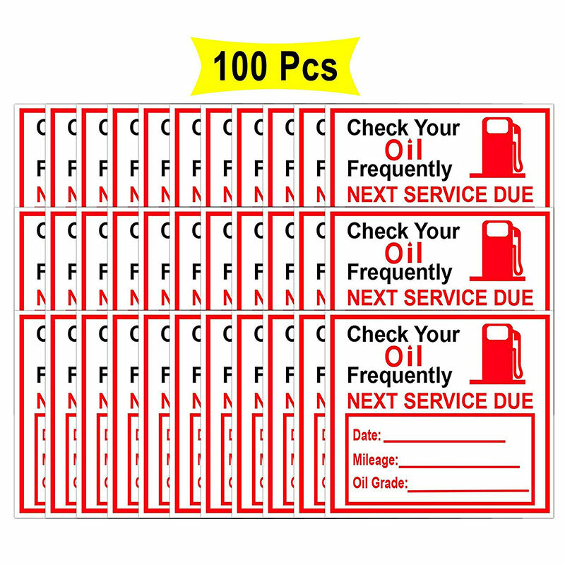 Adesivos com troca de óleo 2 "x 1.8" - 100 adesivos com lembrete de serviço de mudança de óleo etiquetas adesivas (vermelho) para carro