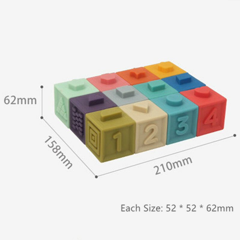12 Stuks Baby Zacht Plastic Bouwstenen Bad Stapelen Speelgoed Voor Peuter 1 2 Tot 4 Jaar 3D Cubes Bijtring montessori Juguetes Bebe