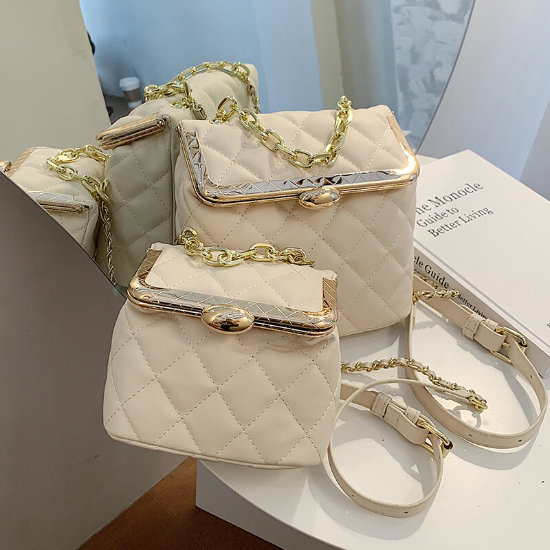 Elegant Female Lattice Crossbody bag 2021 New High-quality PU Leather Women's Designer Handbag Chain Tote Messenger Bag