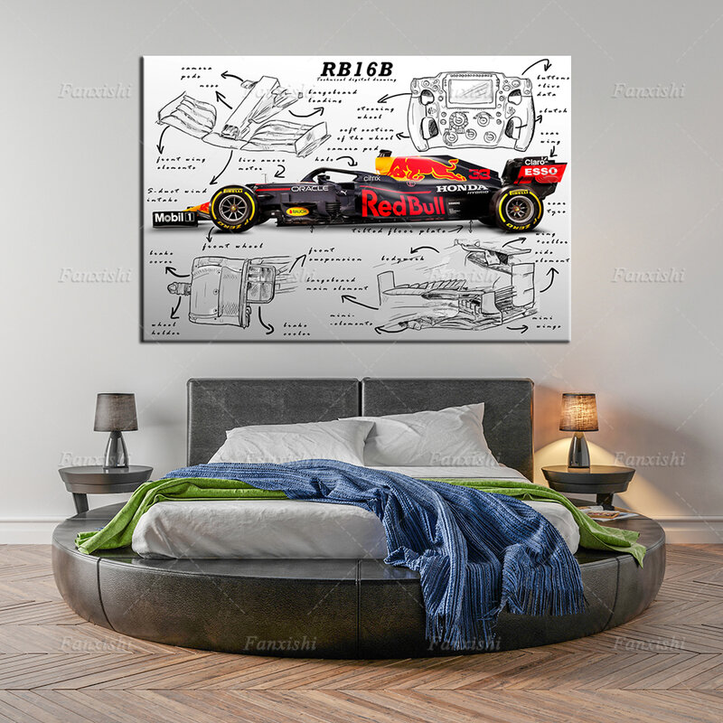 Affiche de peinture murale de Champion mondiale F1, voiture Rb16b, impression artistique sur toile, images modulaires, décoration de maison, cadeau pour homme, 2021