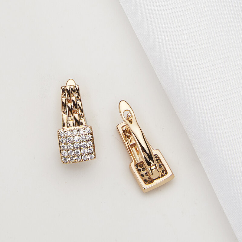 Rongwo-pendientes de tuerca de cristal con incrustaciones de oro para mujer, aretes de Metal de cobre de lujo, accesorios de joyería estéticos geométricos para fiesta y boda