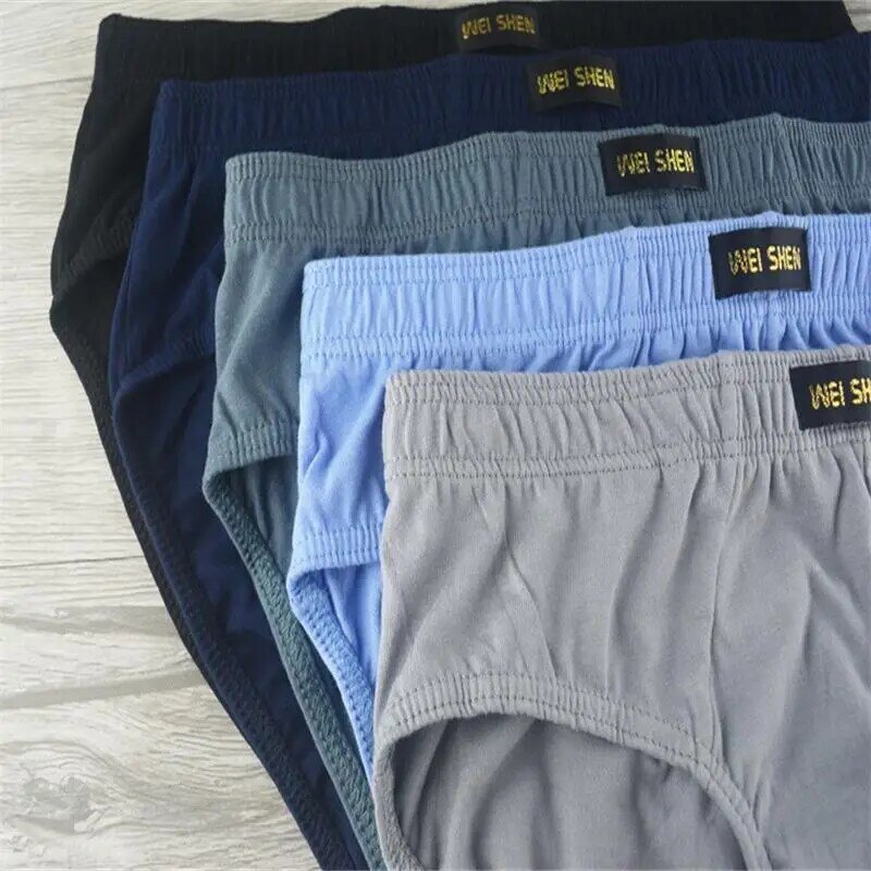 5pcs/lotMen's Underwear Solid Color High Quality 100% Cotton Triangle Men's Underwear Mid Waist Comfortable Soft CottonUnderwear