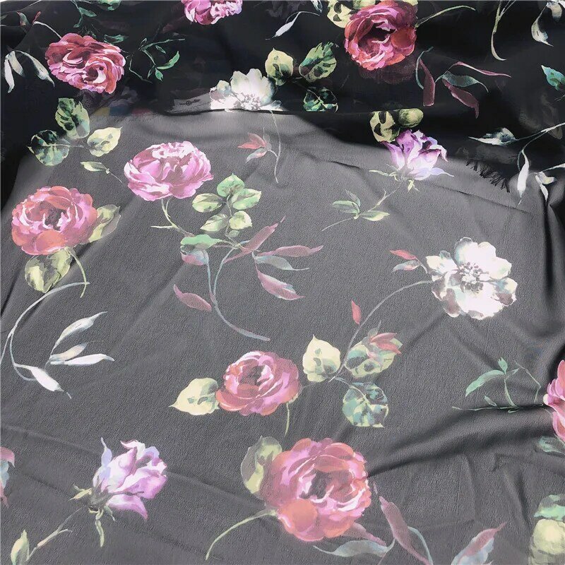 Venda quente 2 metro barato trânsito imprimir floral paris chiffon tecido para costura mulher vestido e blusa para diy costura artesanato