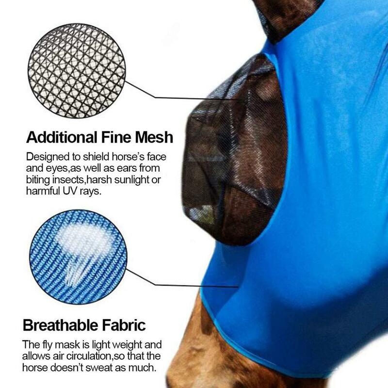Paard fly masker ademend anti muggen vliegen elastische gezicht cuidados com capa de paard bescherming masker oren paard q8x2