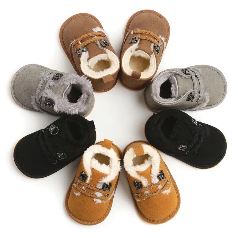 Musim Dingin Musim Gugur PU Anak Sepatu + Kaus Kaki 2Pcs Set Sepatu Katun Lembut Hangat Plush Anti Slip Bayi Balita anak Laki-laki Anak Perempuan Sepatu