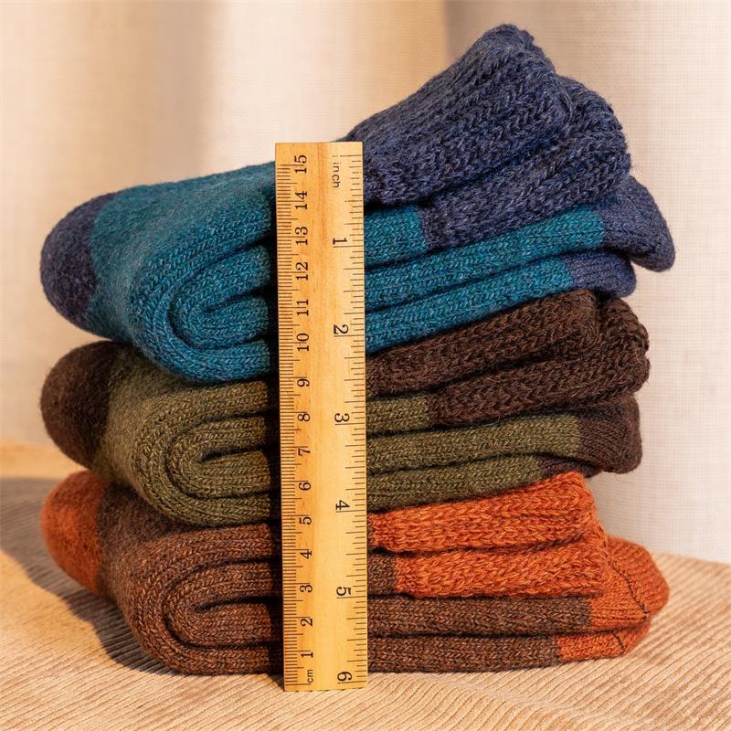 Chaussettes chaudes très épaisses à boucles solides pour hommes, chaussettes en laine à couleurs cousues, tendance, grandes tailles Size38-46, 5 paires