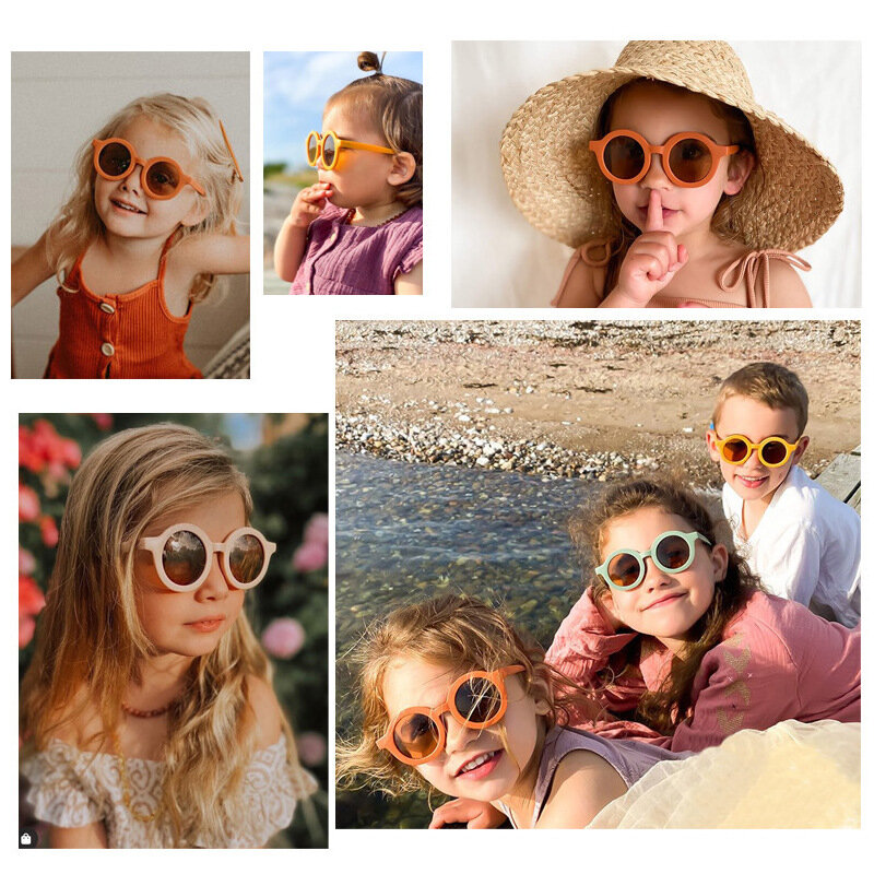 Бесплатная доставка, детские цветные круглые очки, легкие милые маленькие солнцезащитные очки для лица из поликарбоната