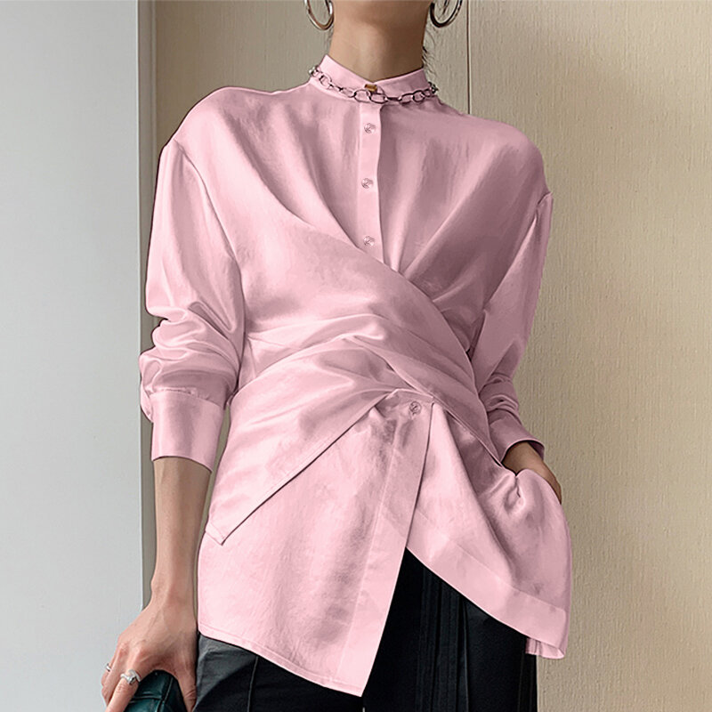 Blusa femenina de manga larga con encaje y Crochet para oficina, camisa Sexy con agujeros para mujer, talla grande, 2022