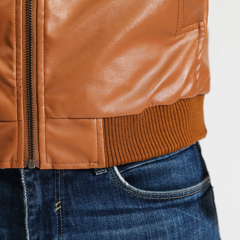 Мужская повседневная кожаная куртка с воротником-стойкой, тонкая однотонная куртка, осень 2020
