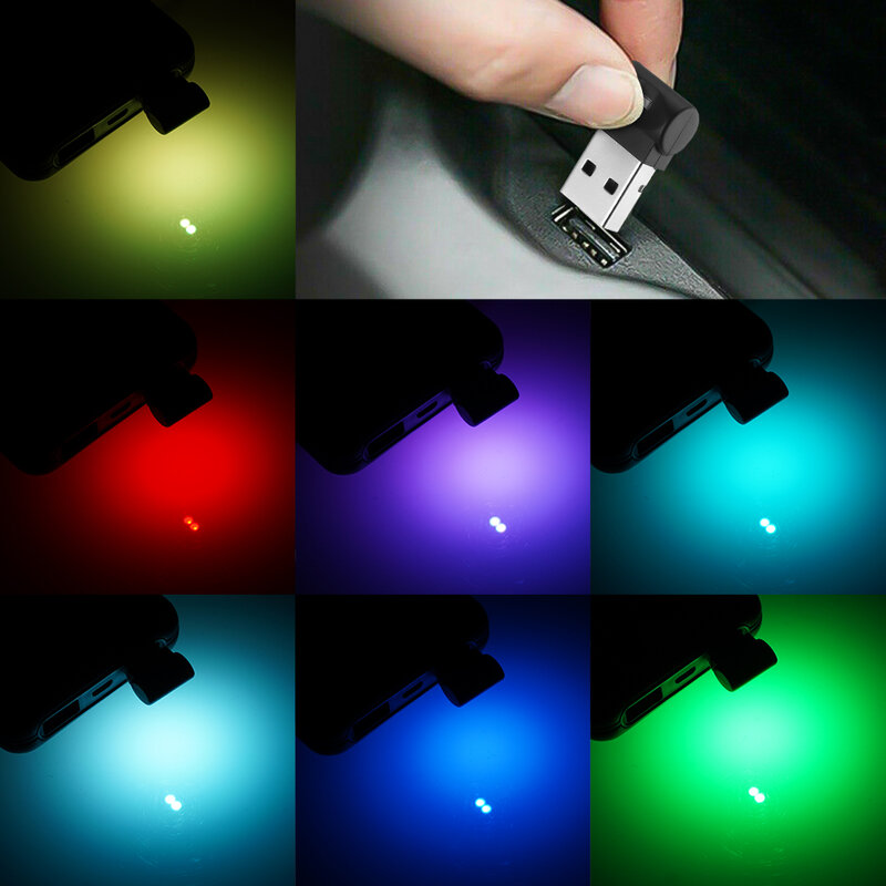 Mini lumière LED USB 7 couleurs pour voiture, lumière de modélisation, bouton de commande, lumière ambiante, éclairage d'intérieur, lampe décorative