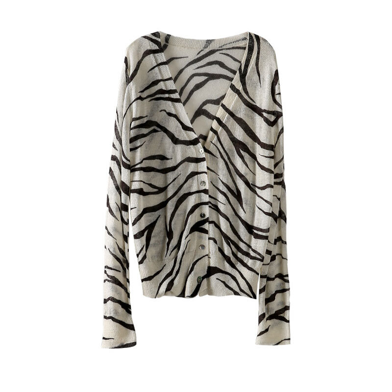 Suéter fino con estampado de cebra para mujer, ropa de cachemira, camisas de cuello en V, Regular, Primavera, 2021