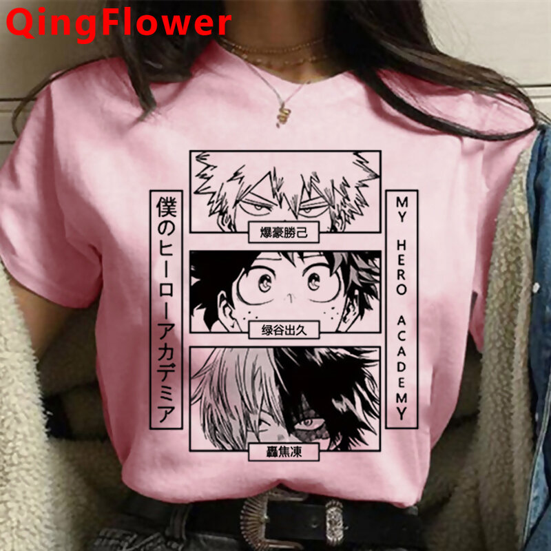 Camiseta feminina de my hero academia bakugou boku no hero academia, camiseta todoroki vintage plus size ulzzang