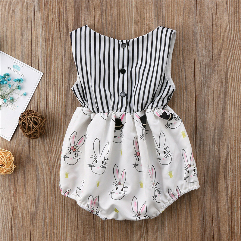2020 Fashion Newborn Baby Girl Clothes Infant Bunny Rabbit Striped pagliaccetto tuta outfit abbigliamento 0-24M