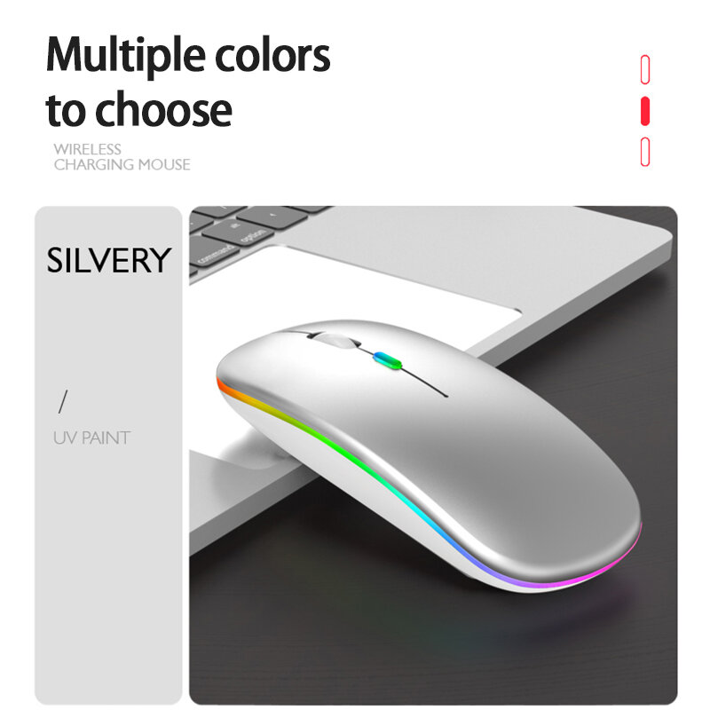 USB 광학 무선 컴퓨터 마우스 2.4G 수신기 슈퍼 슬림 마우스 PC 노트북용, LED 3 가지 모드 조용한 휴대용 5 가지 색상