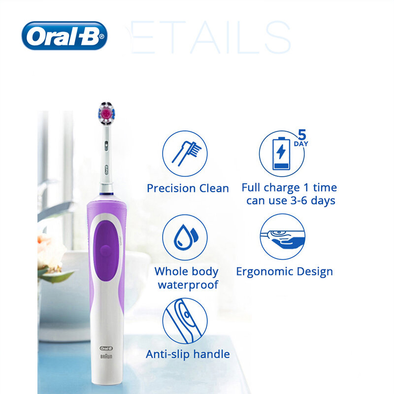 Brosse à dents électrique rotative, Oral B sonique D12 vitalité rechargeable, têtes de rechange automatiques, brosse à dents électronique