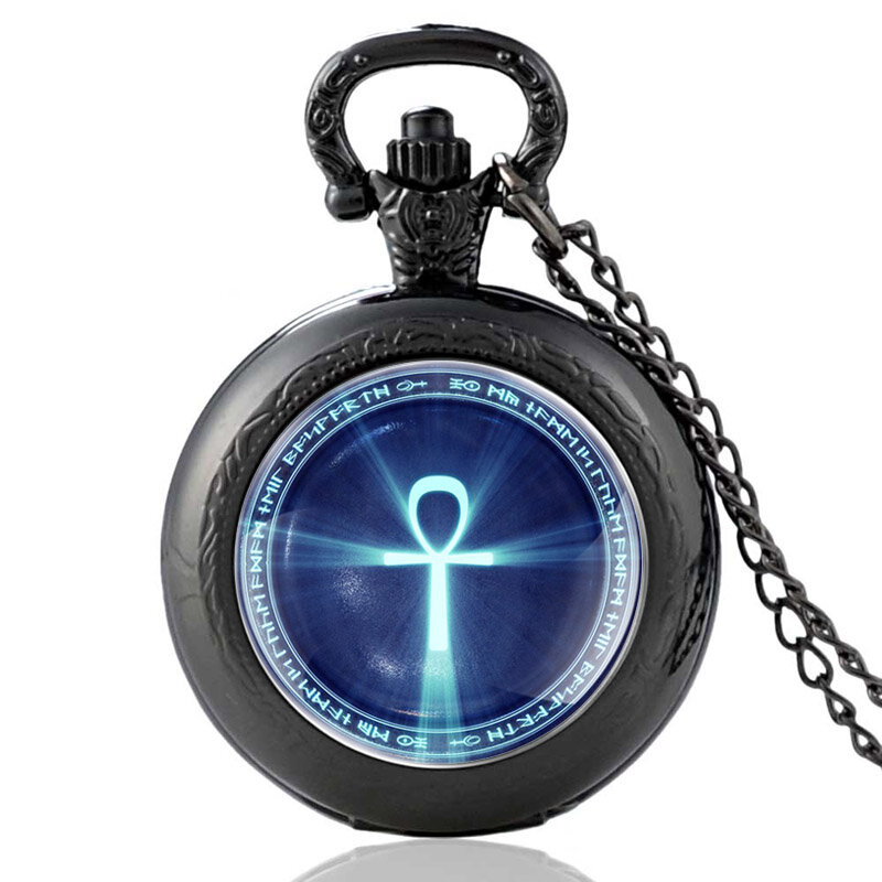 ساعة جيب كوارتز برونزية عتيقة ، رمز الحياة المصري ، للرجال والنساء ، قلادة ، قلادة ، مجوهرات هدايا