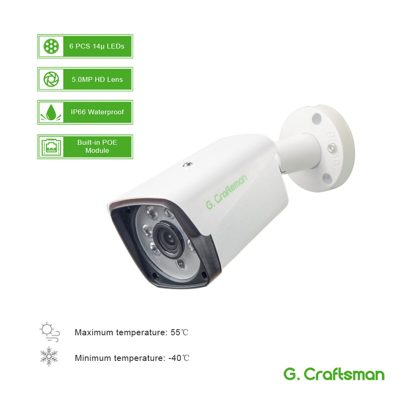 G.Craftsman-Sistema de seguridad CCTV para exteriores impermeable, cámara de vigilancia IP, vídeo de alarma P2P, 4CH, kit POE de 5MP H.265, hasta 8CH, NVR