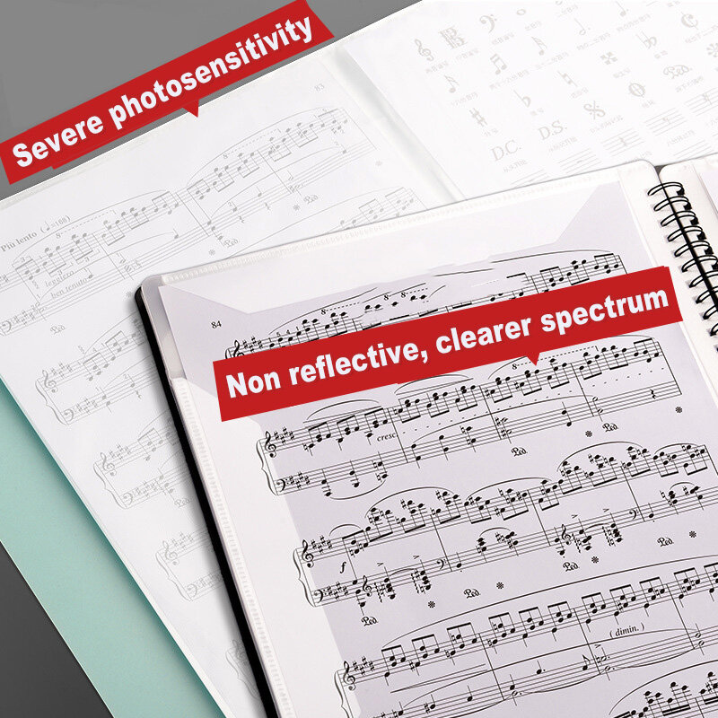 Pasta de pontuação de música não reflexiva pode ser modificado inserção transparente loose-leaf livro de armazenamento de documentos de música chorus pasta de pontuação