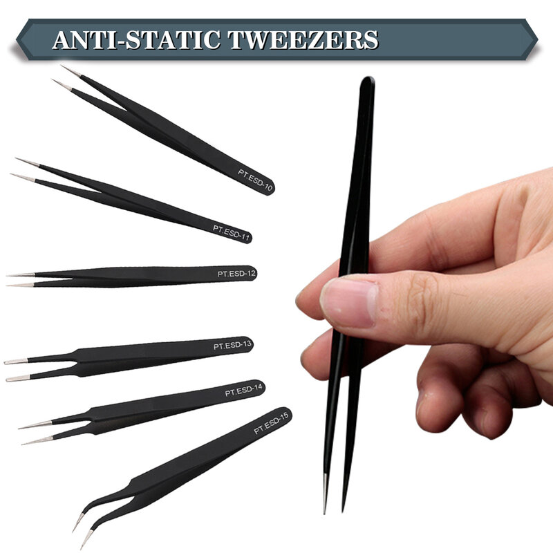 Stainless Steel Industrial Safety Repair Tweezers Anti-static Tweezers Tool set Electronic Component Repair Tool