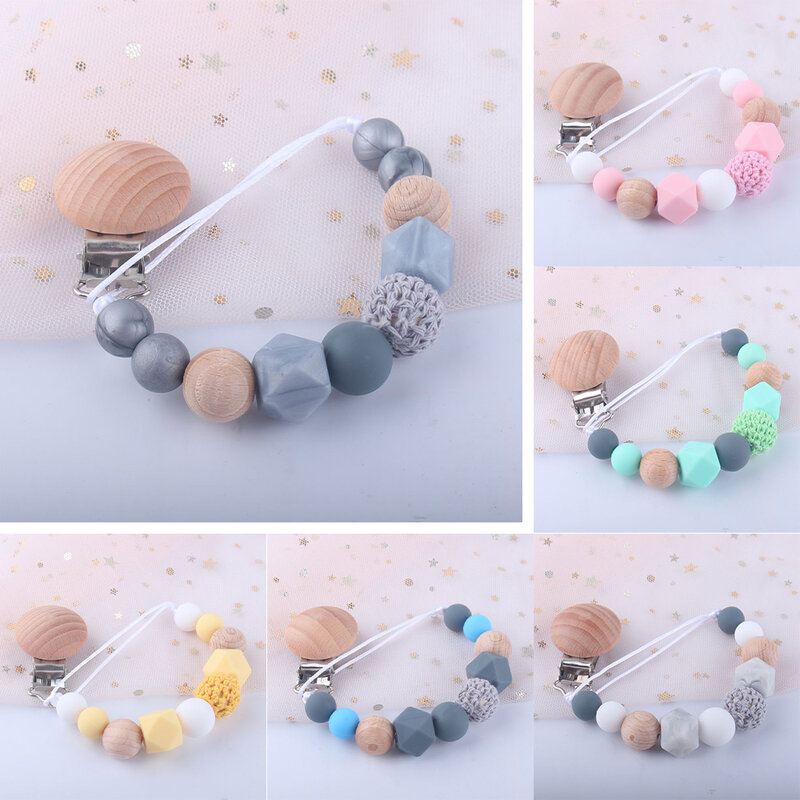 Pacifier Clip Baby Silicone Teething Beads Paci Holder Soothie Clips Teether Toy Chewbeads Baby Birthday Shower Gift
