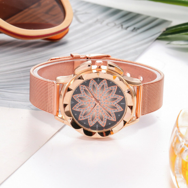 Schmuck Geschenke Legierung Mesh-Armband Blume Form Quarz Uhren