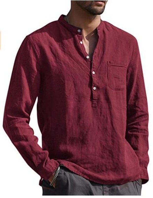 HOEREV Uomo Marca Casual maniche lunghe di lino Camicie Camicie Spiaggia 